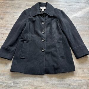 Vintage Wool Coat Women's XL London Fog Black Button Up 90s 80s
